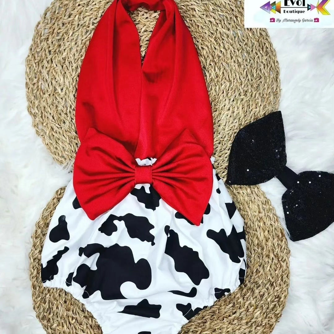 Red  cow romper